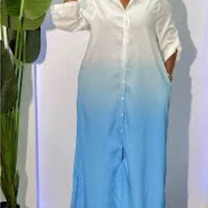White and Blue Ombre Button-Down Dress